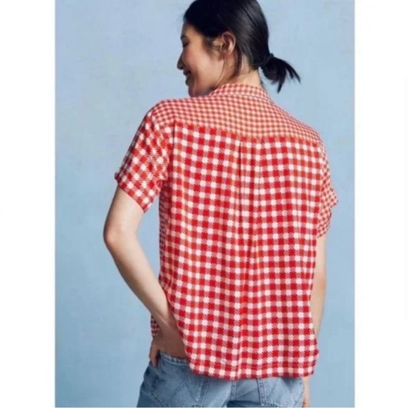 Anthropologie | Maeve | Bon Voyage Red Check Houndstooth Button Shirt | Sz M - Picture 2 of 9